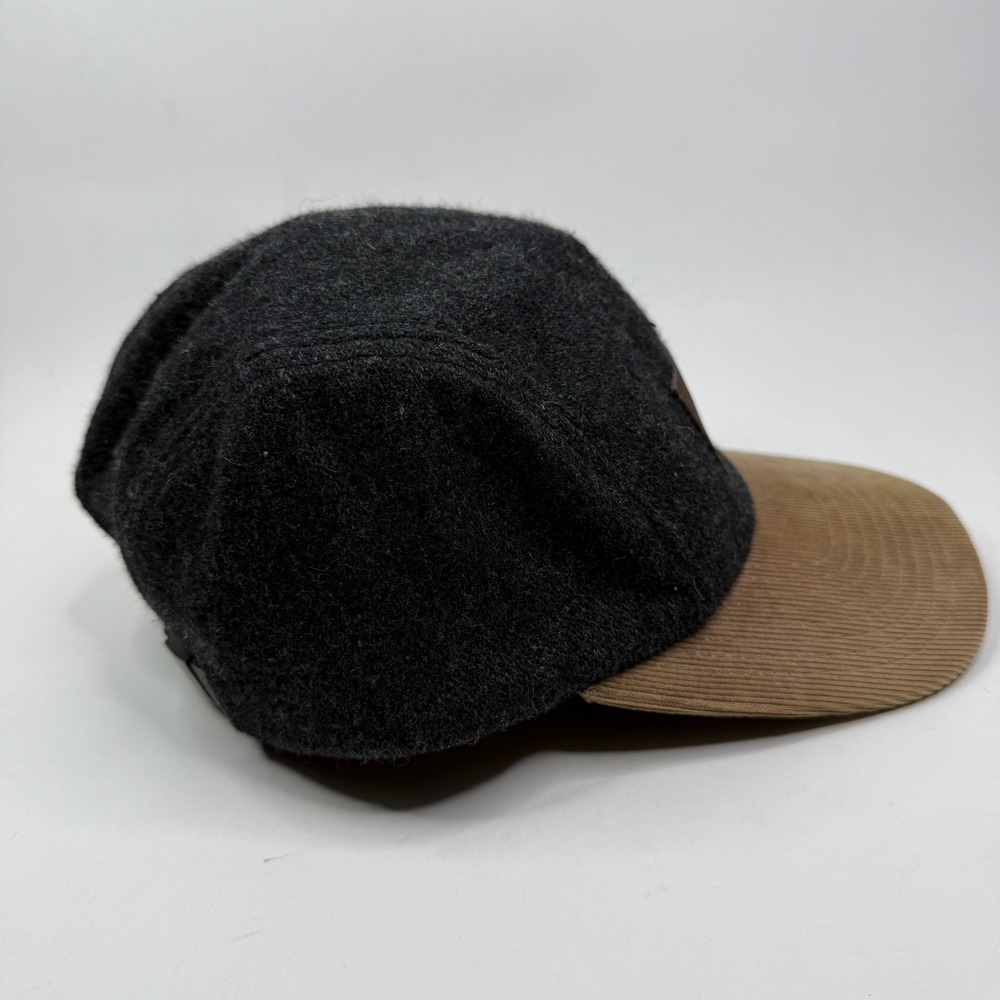 Brixton 5 Panel Camper Hat Charcoal Grey Wool Tan Corduroy Brim Leather Strap - Picture 3 of 9